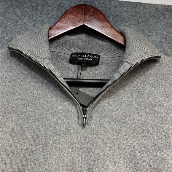 Brunella Gori Italy grey wool long sleeve mid zip up sweater shirt L - Picture 3 of 10